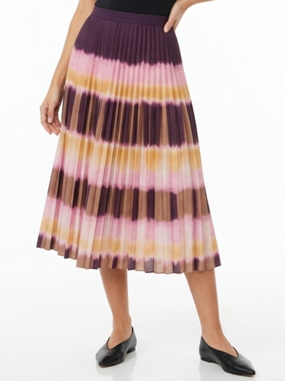 BCBG Micro Pleated A-Line Tie Dye Cotton Midi Skirt- Sz. XS